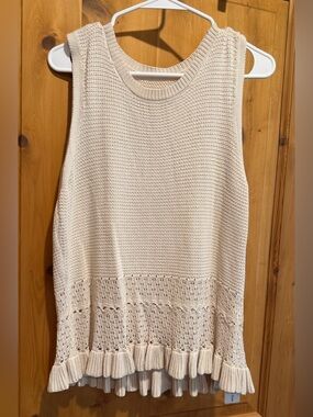 Cream Knit Sleeveless Ruffle-Hem Top